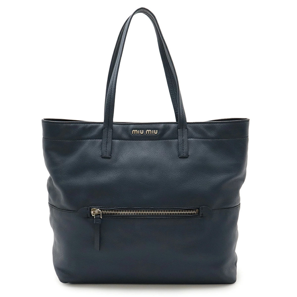 Miu Miu Vitello Soft Tote Bag Shoulder Leather Navy Blue